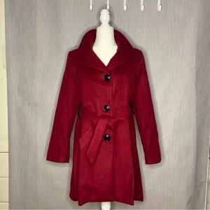 Steve Madden Tie Belt Trench Coat Wine Red | Fit & Flare | Size Large
